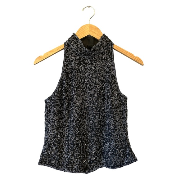 Papell Boutique Tops - Vintage PAPELL BOUTIQUE Evening Black Silk Beaded Sleeveless Top Sz S/M Elegant